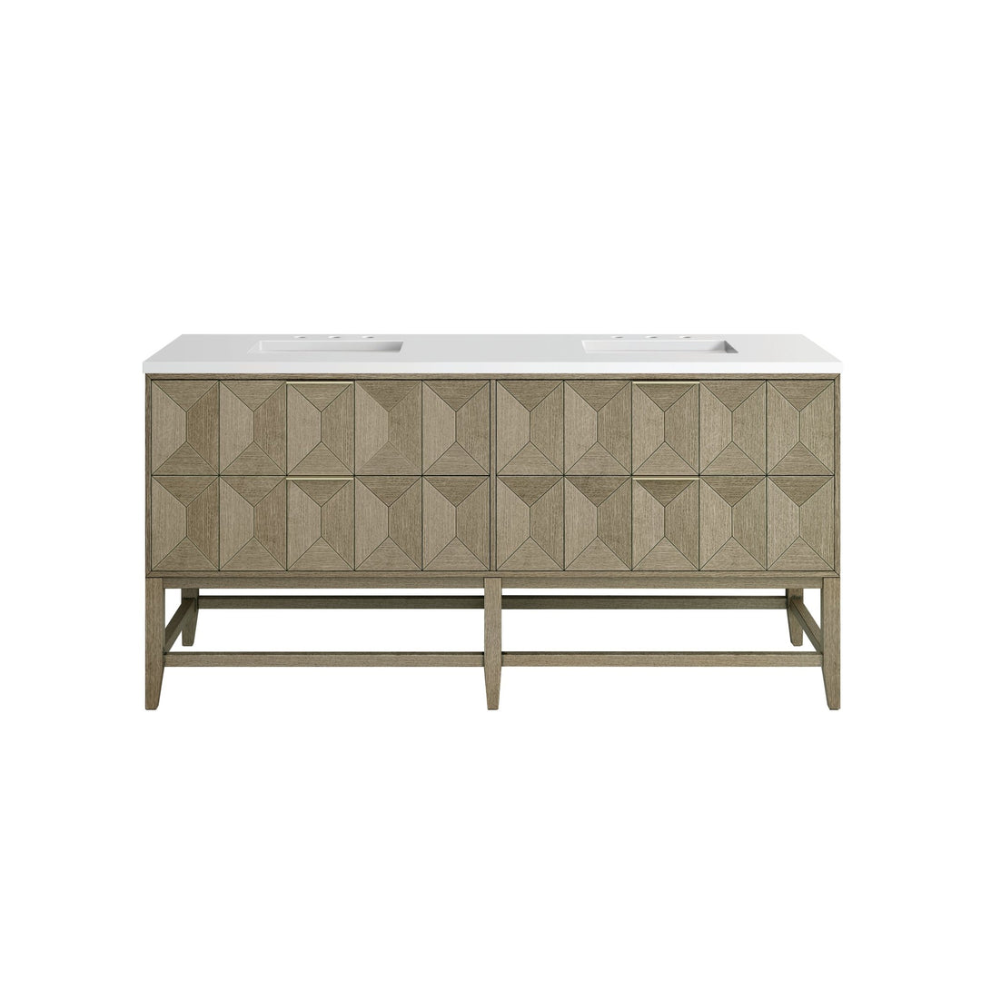 Emmeline 72" Double Vanity, Pebble Oak w/ 3 CM White Zeus Top