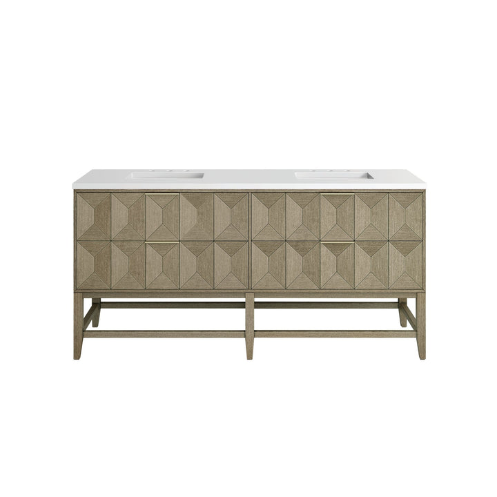 Emmeline 72" Double Vanity, Pebble Oak w/ 3 CM White Zeus Top
