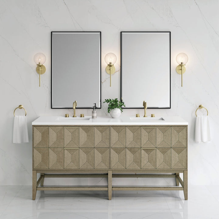Emmeline 72" Double Vanity, Pebble Oak w/ 3 CM White Zeus Top