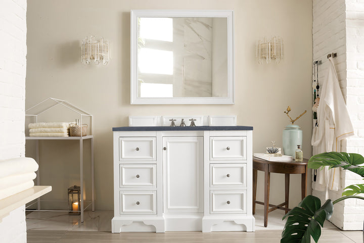 De Soto 48" Single Vanity, Bright White w/ 3 CM Charcoal Soapstone Silestone Top