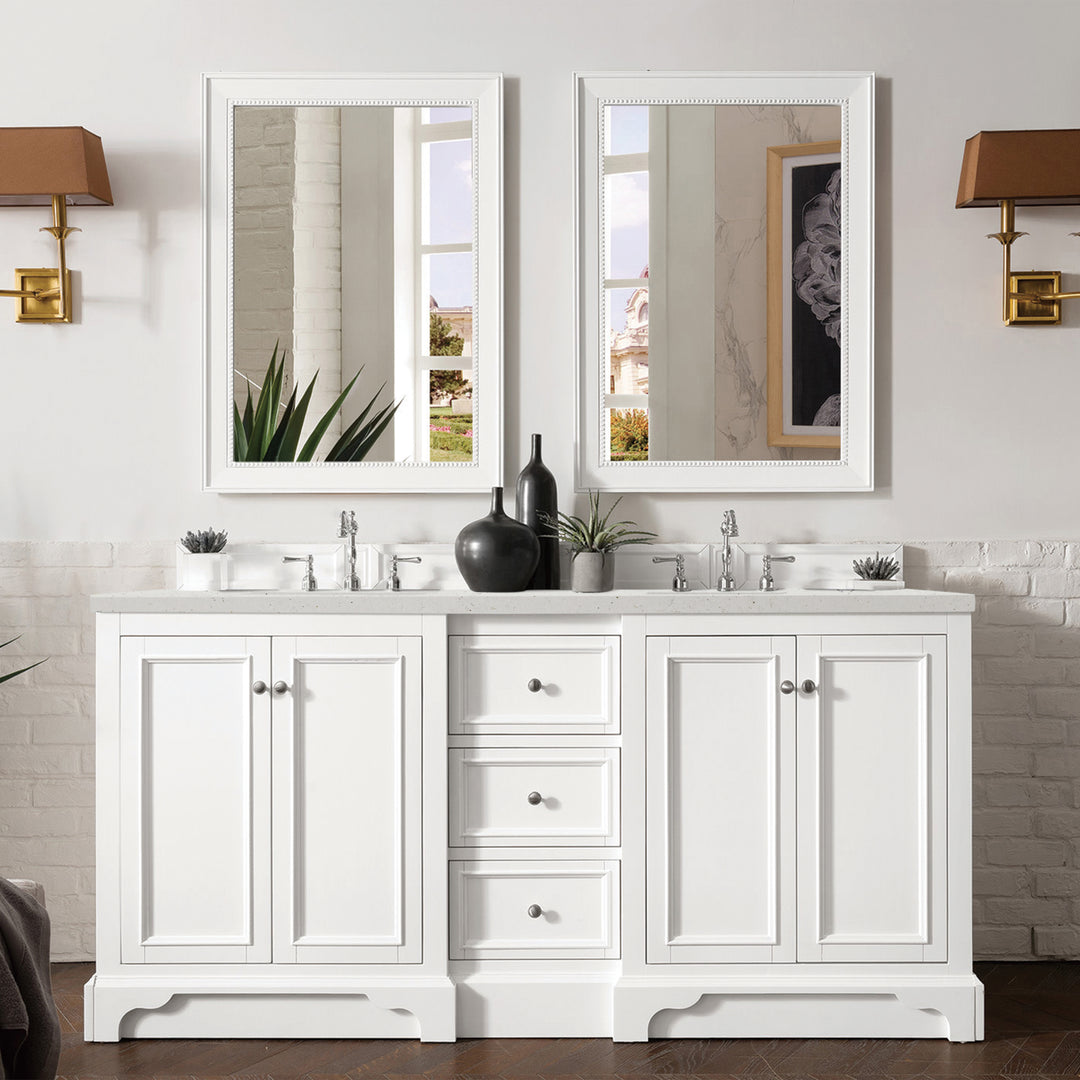 De Soto 72" Double Vanity, Bright White w/ 3 CM Lime Delight Silestone Top