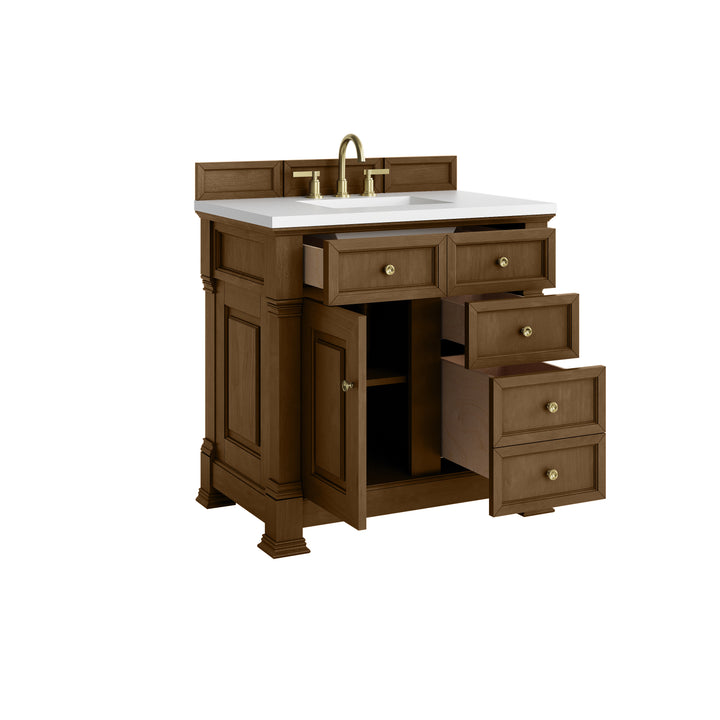 Brookfield 36" Single Vanity, Honey Oak, w/ 3 CM White Zeus Silestone® Top
