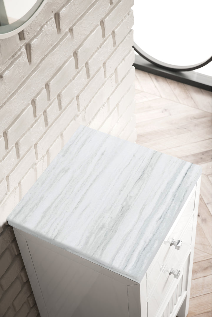 Athens 15" Base Cabinet w/ Drawers and Right Door, Glossy White w/ 3 CM Arctic Fall Solid Surface Top