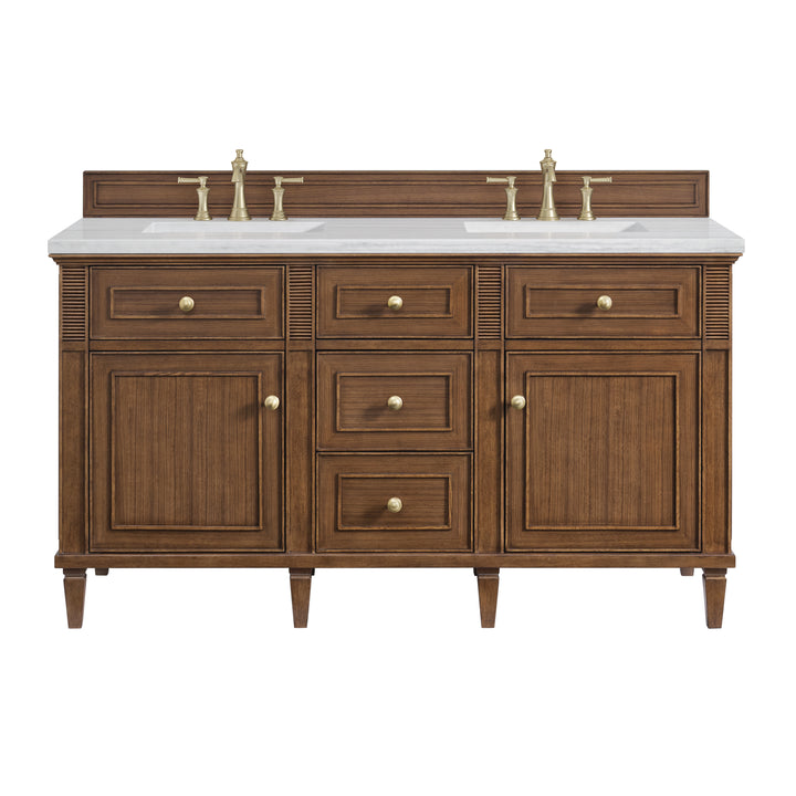 Lorelai 60" Double Vanity, Mid-Century Walnut w/ 3 CM Arctic Fall Solid Surface Top