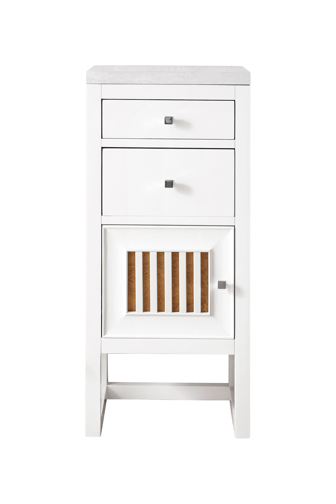 Athens 15" Base Cabinet w/ Drawers and Left Door, Glossy White w/ 3 CM Arctic Fall Solid Surface Top