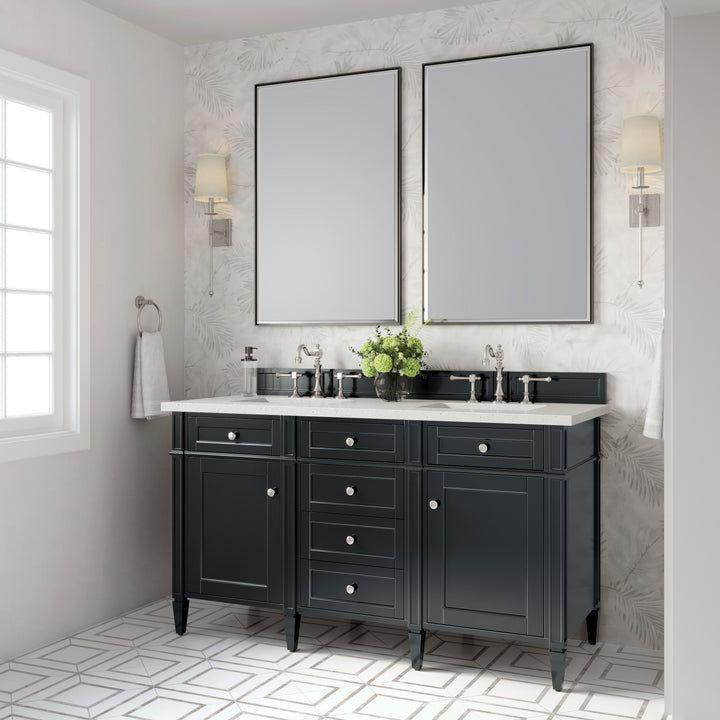 Brittany 60" Double Vanity, Black Onyx w/ 3 CM Lime Delight Silestone Top