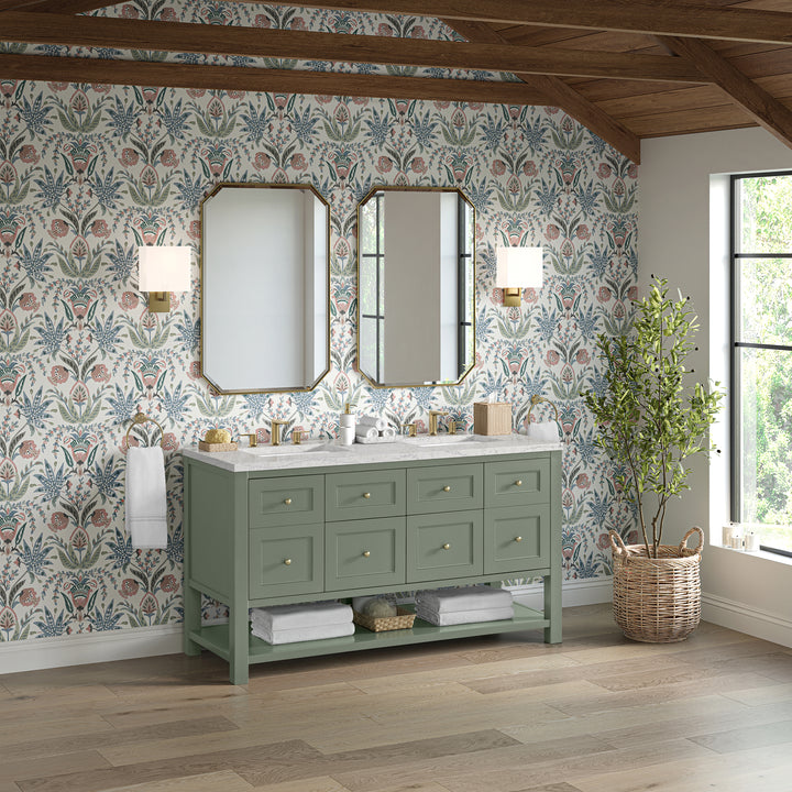 Breckenridge 60" Double Vanity, Smokey Celadon, w/ 3 CM Eternal Jasmine Pearl Quartz Top