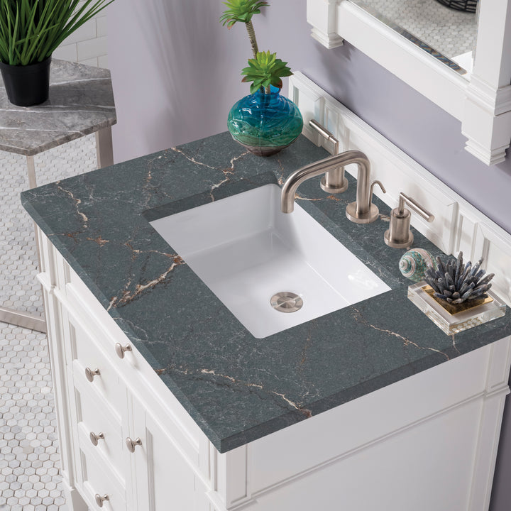 Brittany 30" Single Vanity, Bright White, w/ 3 CM Parisien Bleu Silestone Top