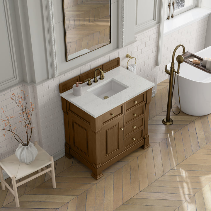 Brookfield 36" Single Vanity, Honey Oak w/ 3 CM Lime Delight Silestone® Top