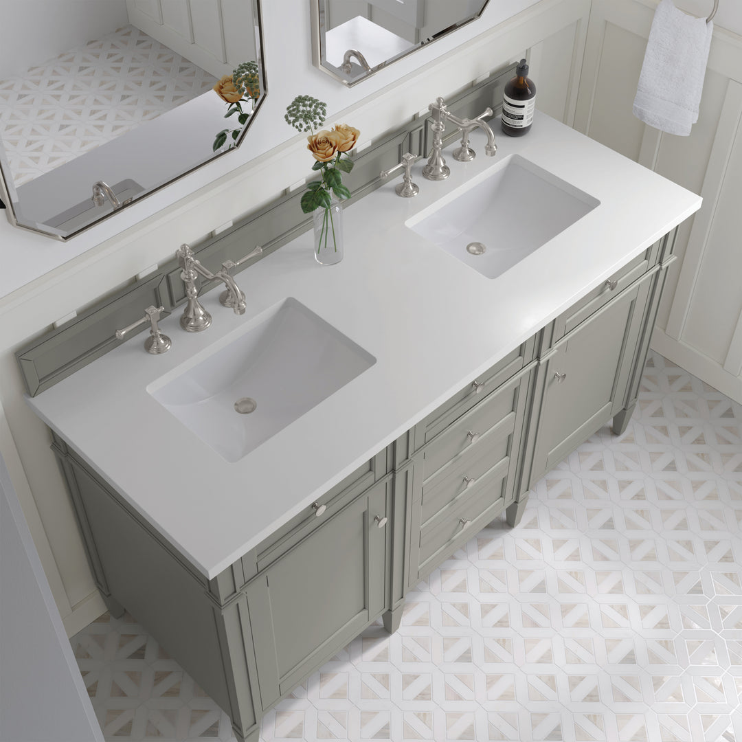 Brittany 60" Double Vanity, Urban Gray w/ 3 CM White Zeus Silestone Top