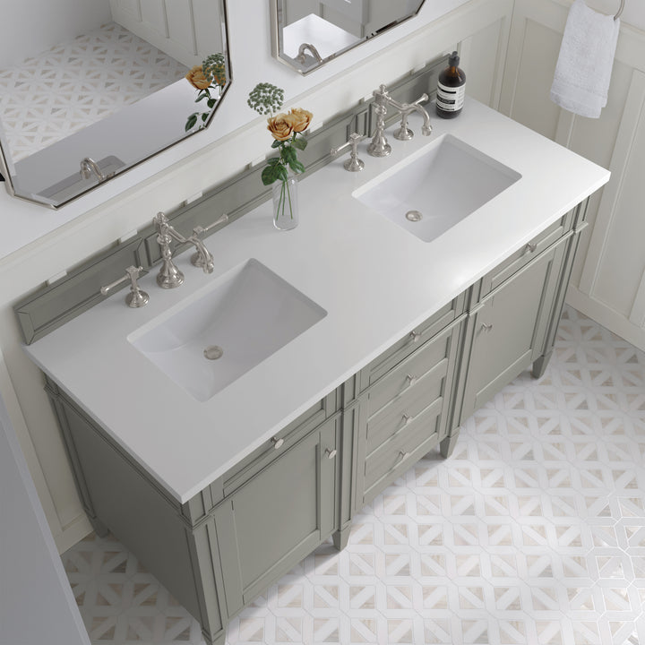 Brittany 60" Double Vanity, Urban Gray w/ 3 CM White Zeus Silestone Top
