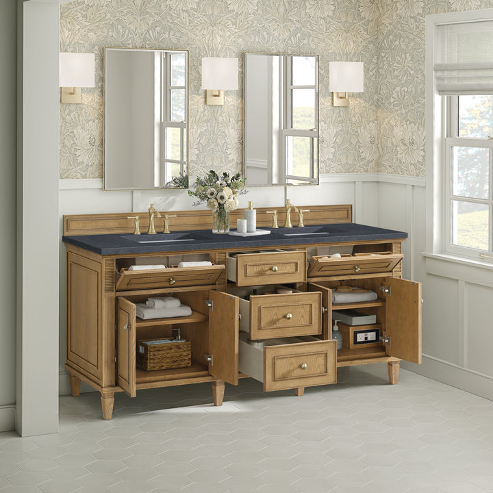 Lorelai 72" Double Vanity, Light Natural Oak w/ 3 CM Charcoal Soapstone Silestone Top