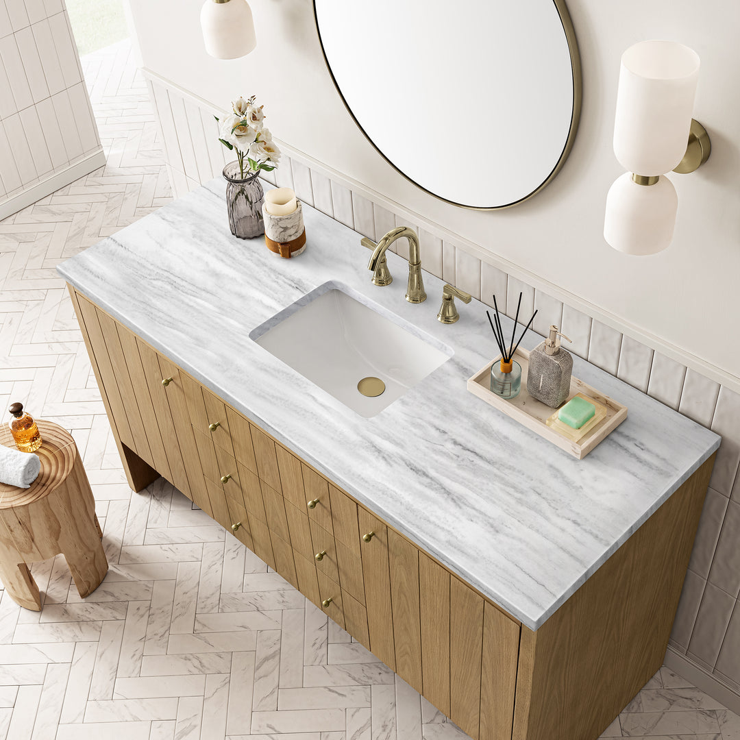 Hudson 60" Single Vanity, Light Natural Oak w/ 3 CM Arctic Fall Top