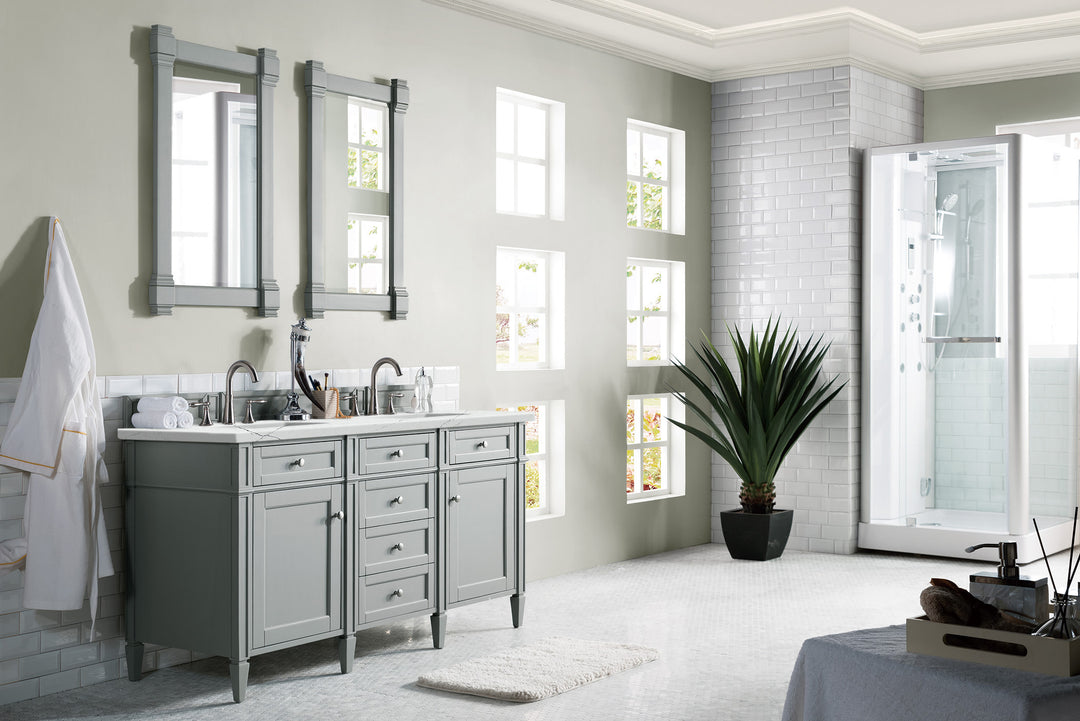 Brittany 60" Double Vanity, Urban Gray w/ 3 CM Ethereal Noctis Silestone Top
