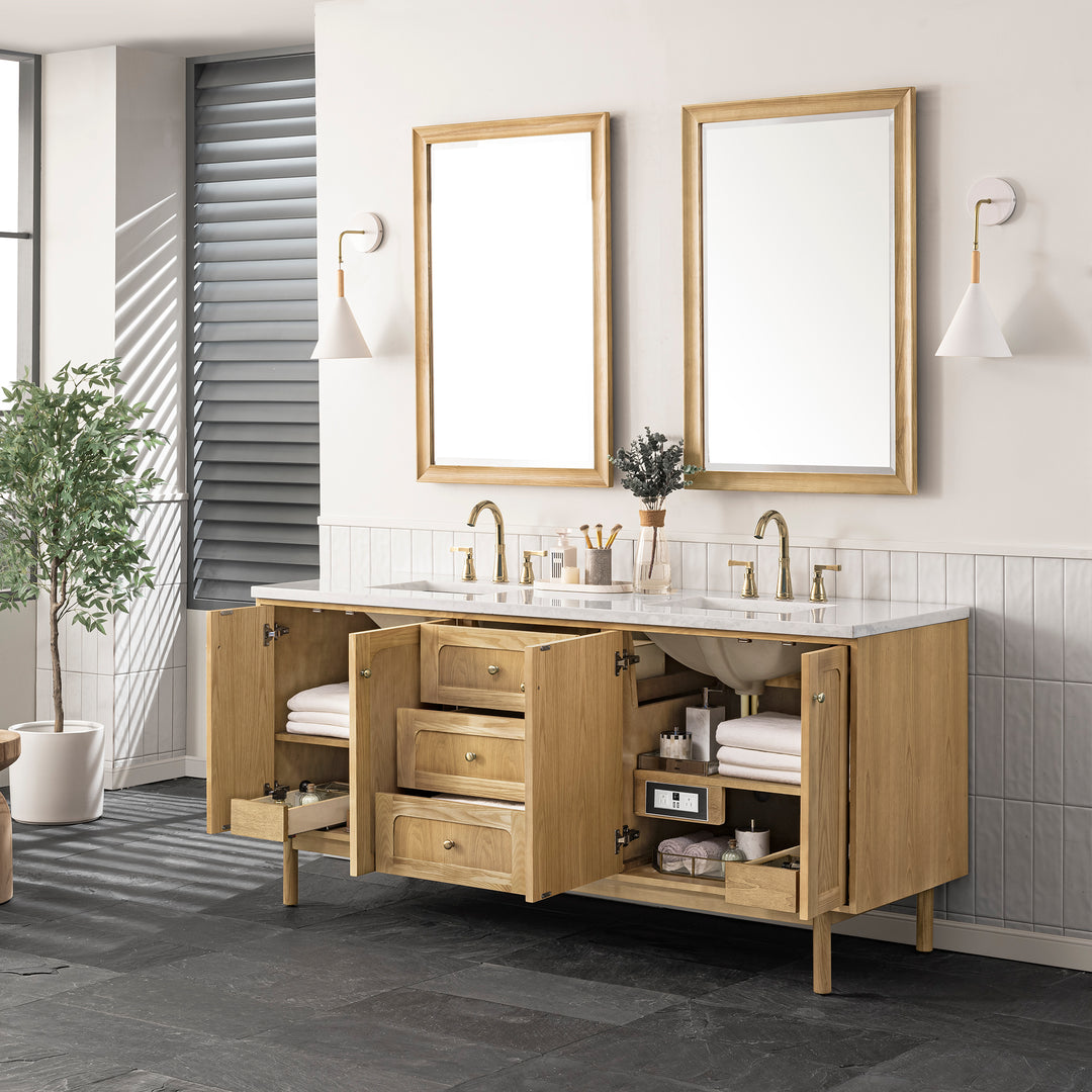 Laurent 72" Double Vanity, Light Natural Oak w/ 3 CM Arctic Fall Top