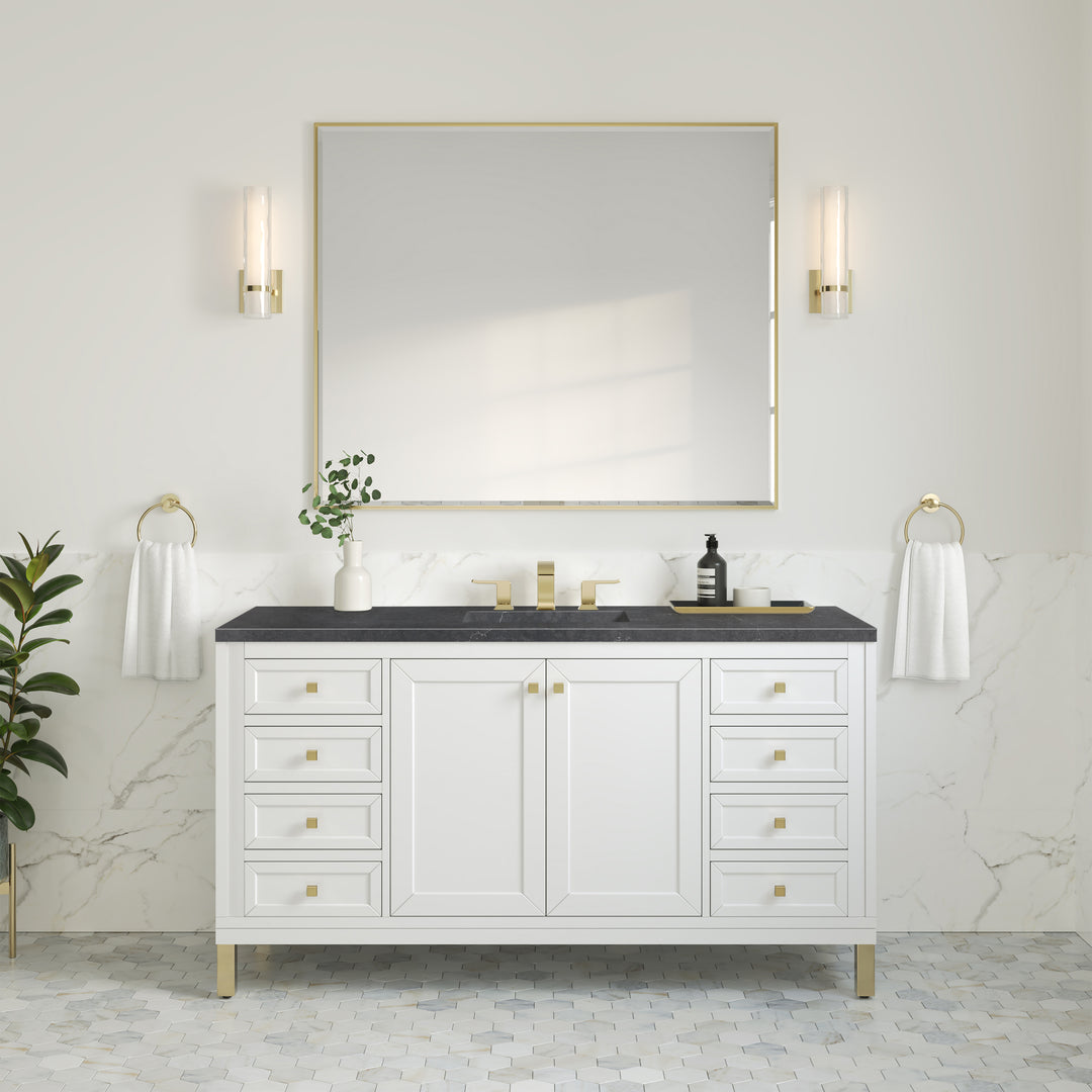 Chicago 60" Single Vanity, Glossy White, w/ 3 CM Charcoal Soapstone Silestone® Top