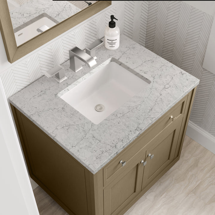Chicago 30" Single Vanity, Walnut Whisper, w/ 3 CM Eternal Jasmine Pearl Silestone® Top