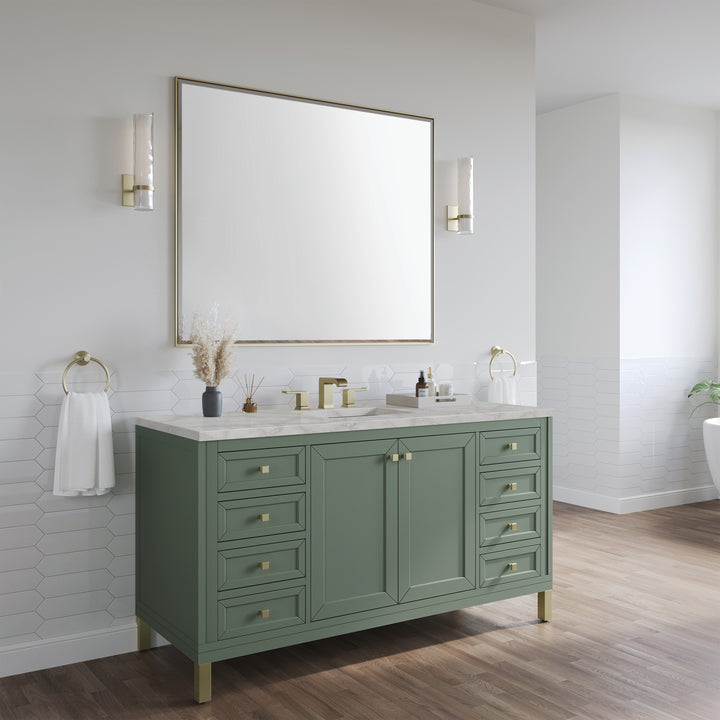 Chicago 60" Single Vanity, Smokey Celadon, w/ 3 CM Victorian Silver Silestone® Top