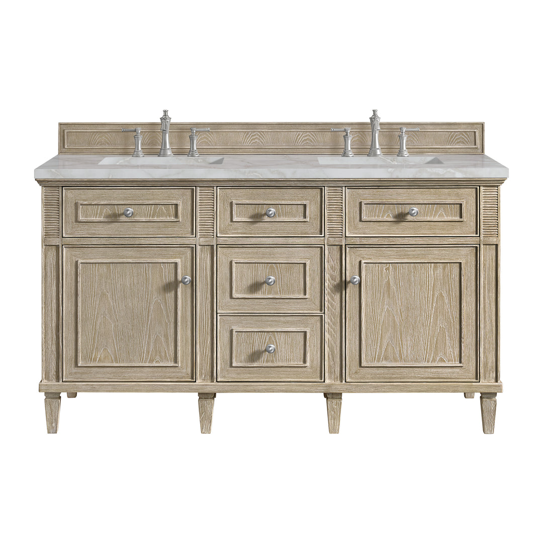 Lorelai 60" Double Vanity, Whitewashed Oak w/ 3 CM Victorian Silver Silestone Top