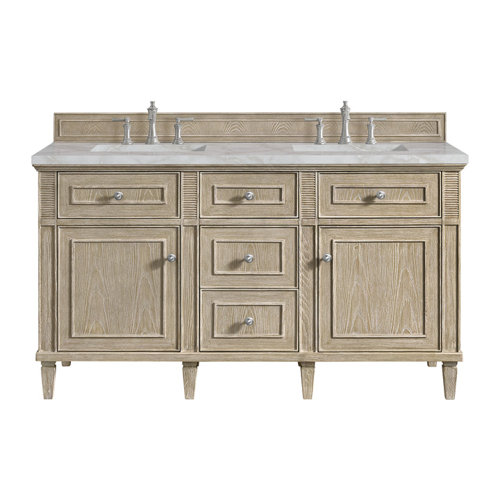Lorelai 60" Double Vanity, Whitewashed Oak w/ 3 CM Victorian Silver Silestone Top