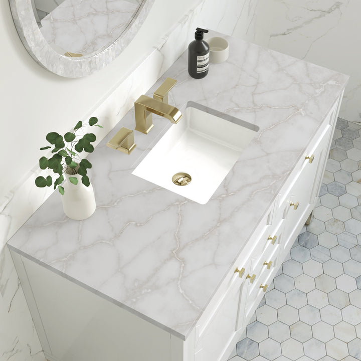 Chicago 48" Single Vanity, Glossy White, w/ 3 CM Victorian Silver Silestone® Top