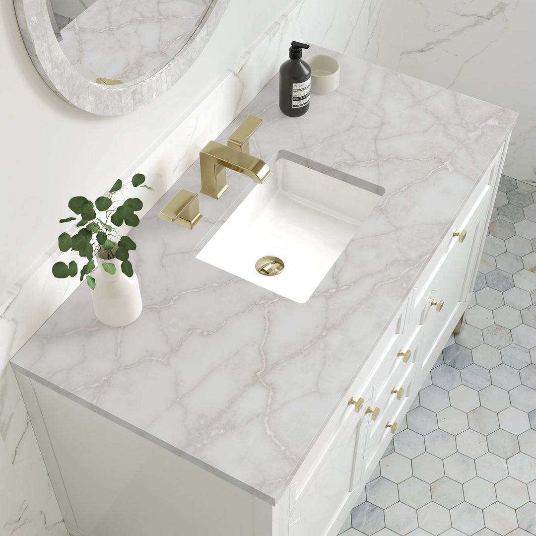 Chicago 48" Single Vanity, Glossy White, w/ 3 CM Victorian Silver Silestone® Top w/FreePower Wireless Charger