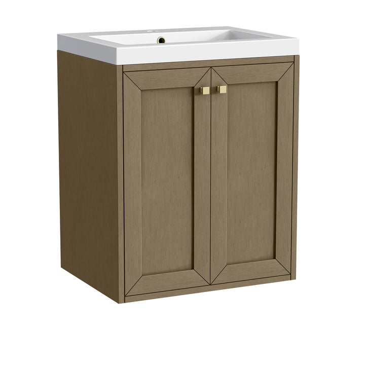 Chianti 24" Single Vanity, Walnut Whisper, Champagne Brass, w/ White Glossy Composite Stone Top