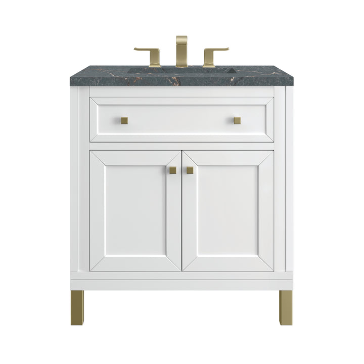 Chicago 30" Single Vanity, Glossy White, w/ 3 CM Parisien Bleu Silestone® Top