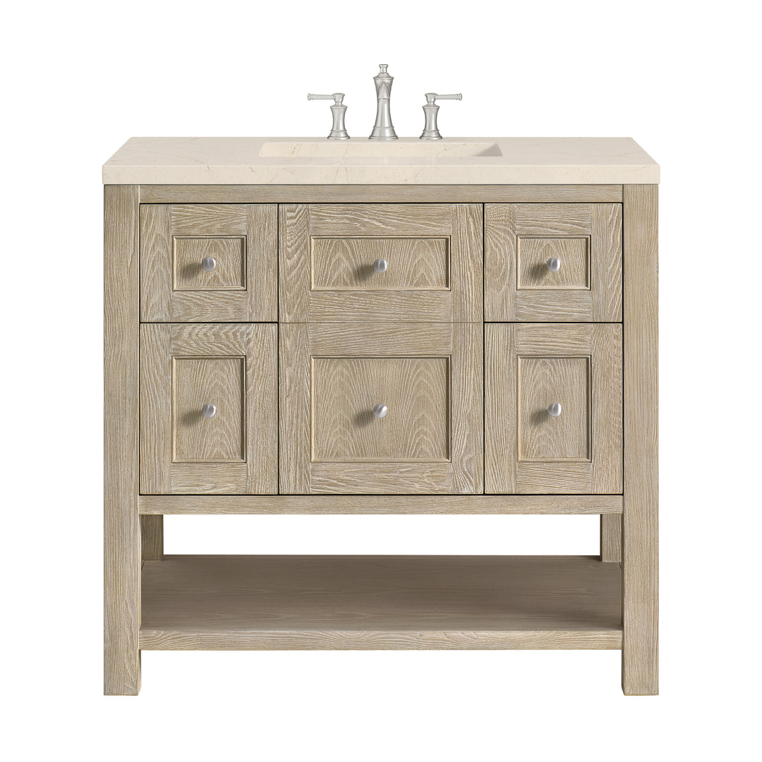 Breckenridge 36" Single Vanity, Whitewashed Oak w/ 3 CM Eternal Marfil Silestone Top