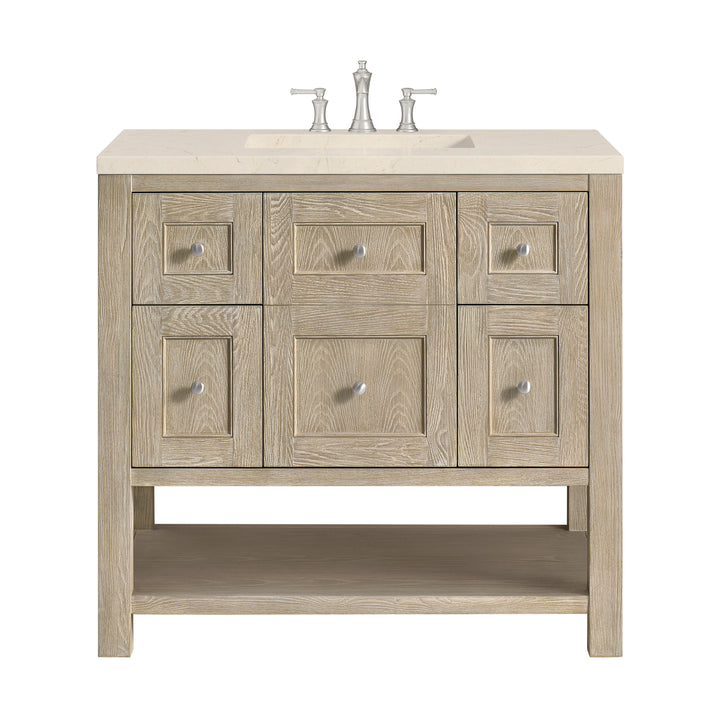 Breckenridge 36" Single Vanity, Whitewashed Oak w/ 3 CM Eternal Marfil Silestone Top
