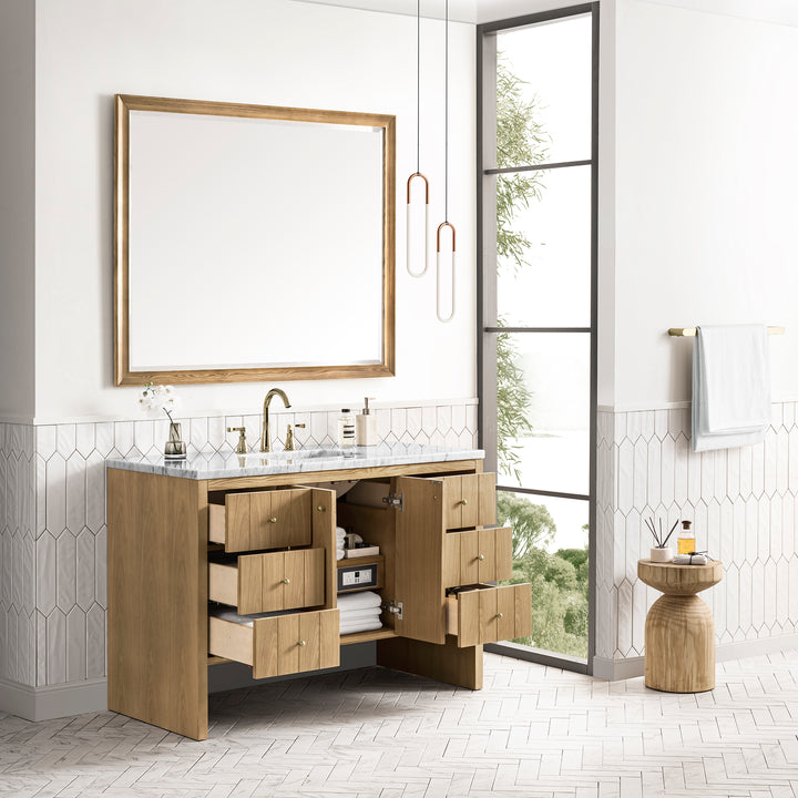 Hudson 48" Single Vanity, Light Natural Oak w/ 3 CM Arctic Fall Top