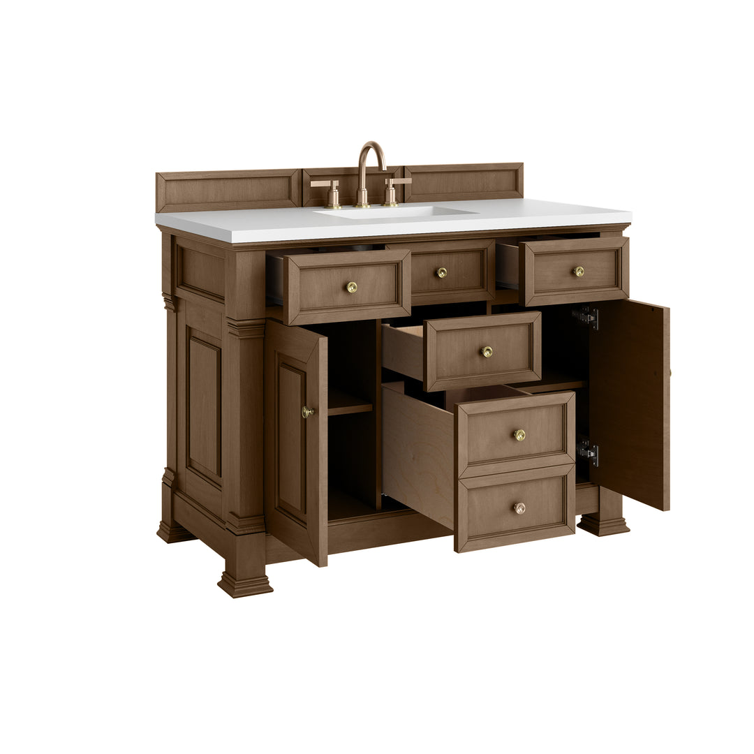 Brookfield 48" Single Vanity, Pecan, w/ 3 CM White Zeus Silestone®  Top