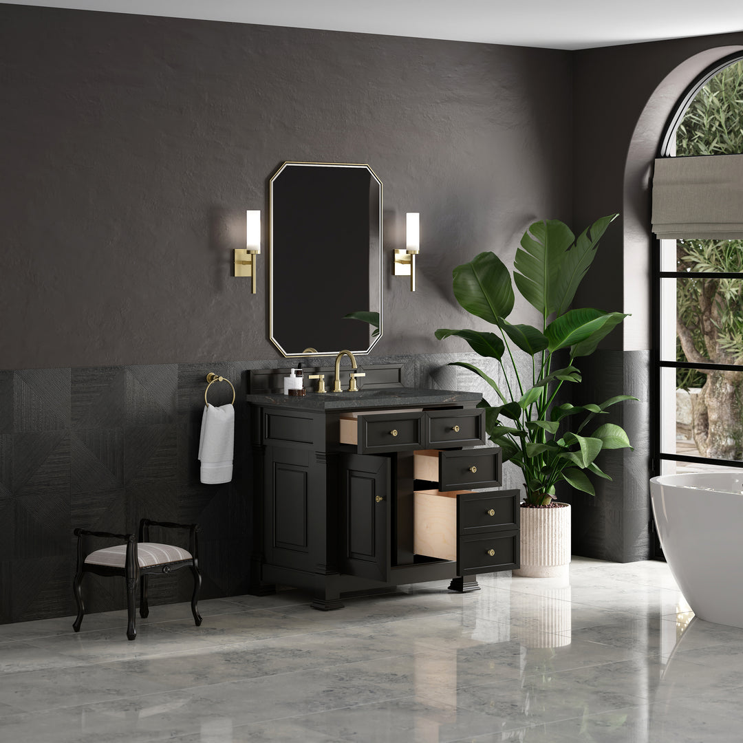 Brookfield 36" Single Vanity, Black Onyx w/ 3 CM Parisien Bleu Silestone® Top