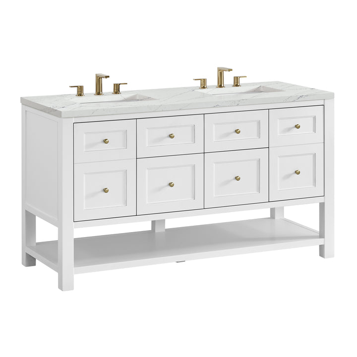 Breckenridge 60" Double Vanity, Bright White, w/ 3 CM Ethereal Noctis Quartz Top