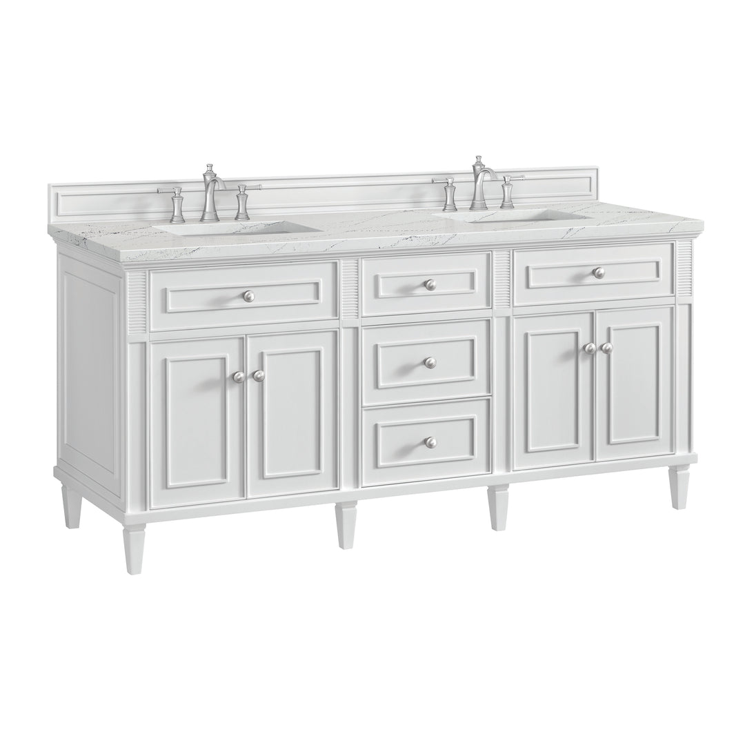 Lorelai 72" Double Vanity, Bright White w/ 3 CM Ethereal Noctis Silestone Top