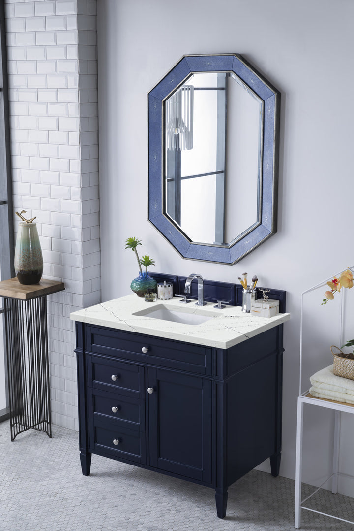 Brittany 36" Single Vanity, Victory Blue w/ 3 CM Ethereal Noctis Silestone Top