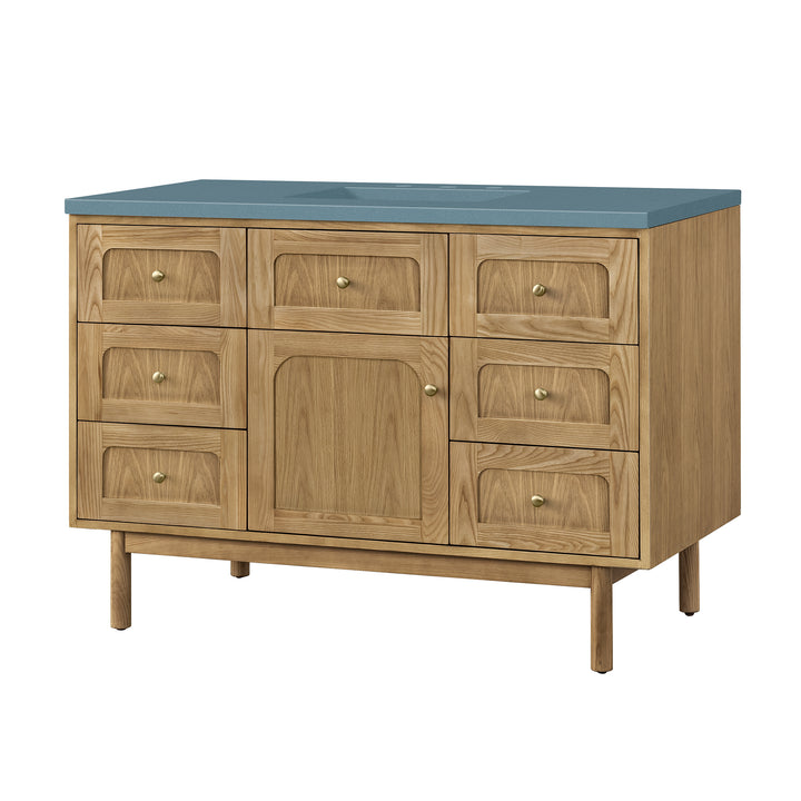 Laurent 48" Single Vanity, Light Natural Oak w/ 3 CM Cala Blue Top