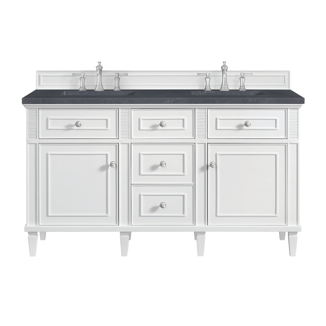 Lorelai 60" Double Vanity, Bright White w/ 3 CM Charcoal Soapstone Silestone Top