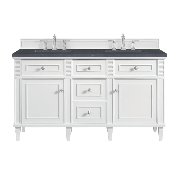 Lorelai 60" Double Vanity, Bright White w/ 3 CM Charcoal Soapstone Silestone Top