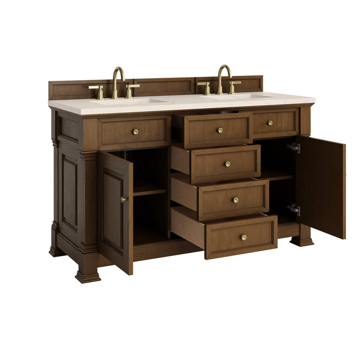 Brookfield 60" Double Vanity, Honey Oak w/3 CM Eternal Marfil Silestone® Top