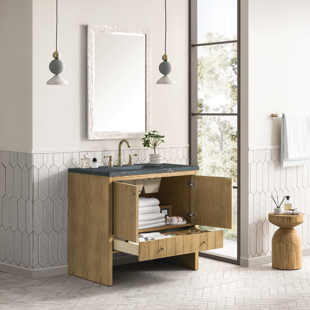 Hudson 36" Single Vanity, Light Natural Oak w/ 3 CM Parisien Bleu Top