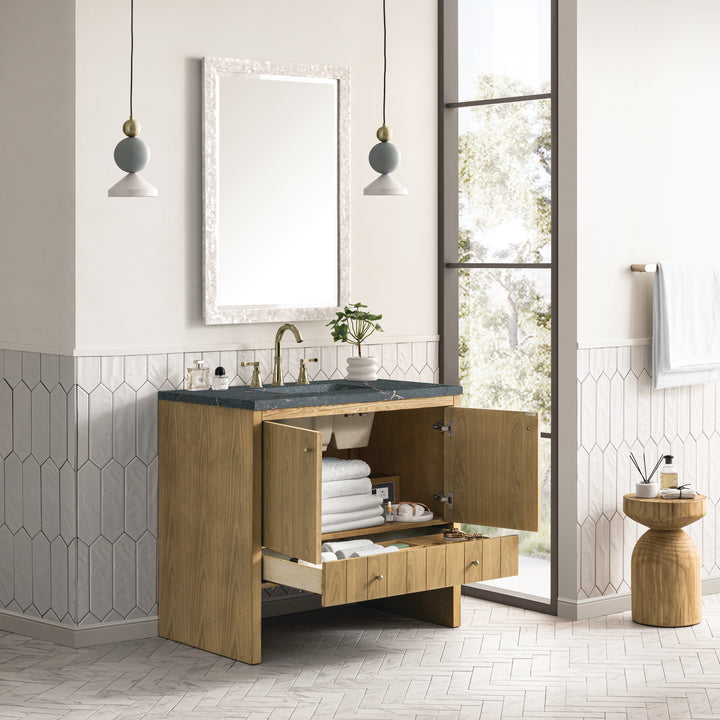 Hudson 36" Single Vanity, Light Natural Oak w/ 3 CM Parisien Bleu Top