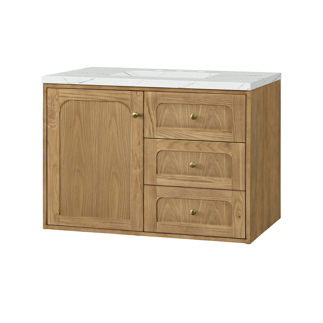 Laurent 36" Single Vanity, Light Natural Oak w/ 3 CM Ethereal Noctis Top