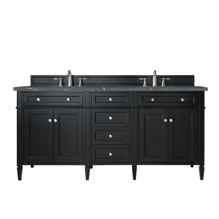 Brittany 72" Double Vanity, Black Onyx w/ 3 CM Parisien Bleu Silestone Top