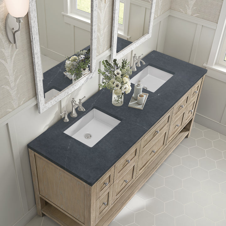Breckenridge 72" Double Vanity, Whitewashed Oak w/ 3 CM Charcoal Soapstone Silestone Top