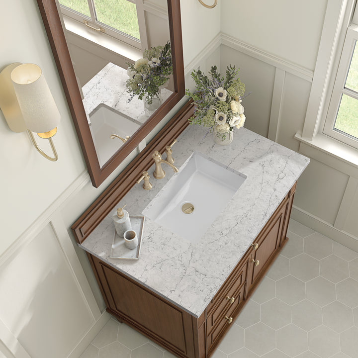 Lorelai 36" Single Vanity, Mid-Century Walnut w/ 3 CM Eternal Jasmine Pearl Silestone Top