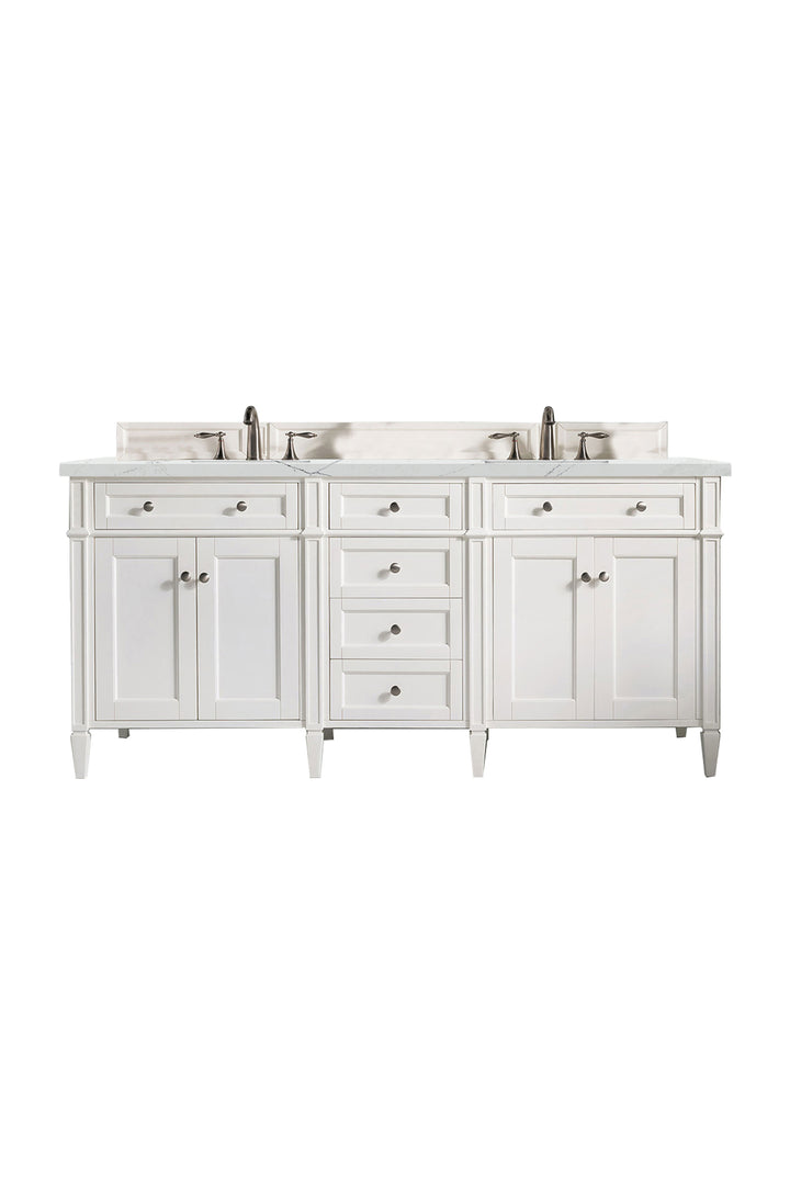 Brittany 72" Double Vanity, Bright White Vanity w/ 3 CM Ethereal Noctis Silestone Top