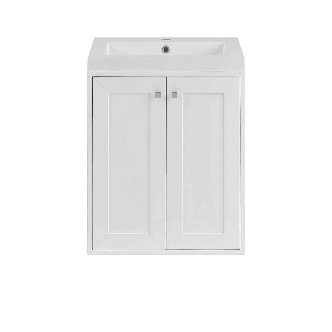 Chianti 24" Single Vanity, Glossy White, Brushed Nickel, w/ White Glossy Composite Stone Top