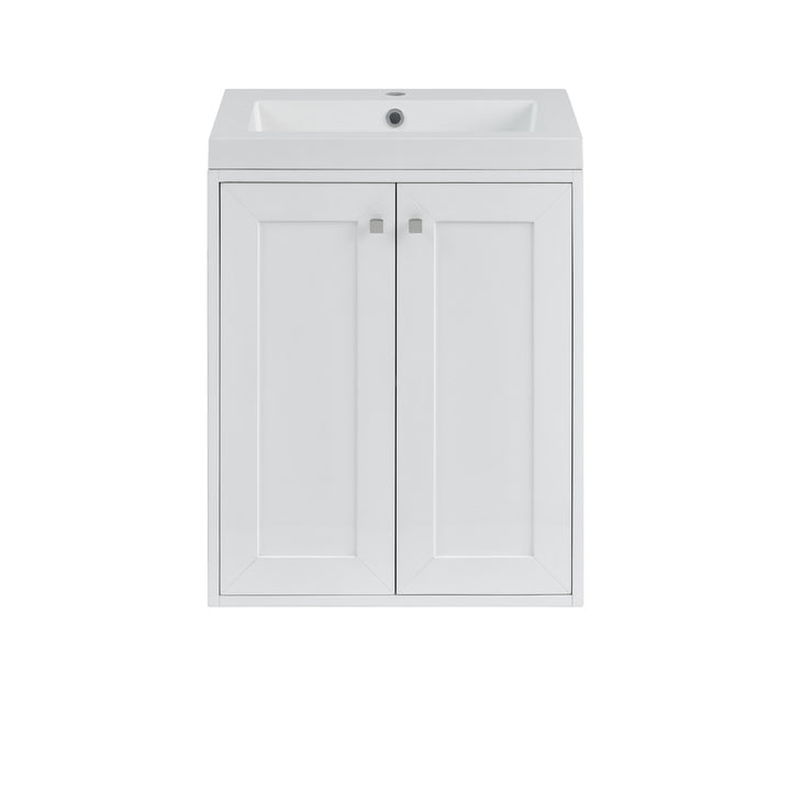 Chianti 24" Single Vanity, Glossy White, Brushed Nickel, w/ White Glossy Composite Stone Top