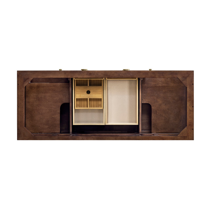 Amberly 60" Double Vanity, Mid-Century Walnut w/ 3 CM Eternal Jasmine Pearl Top w/FreePower Wireless Charger